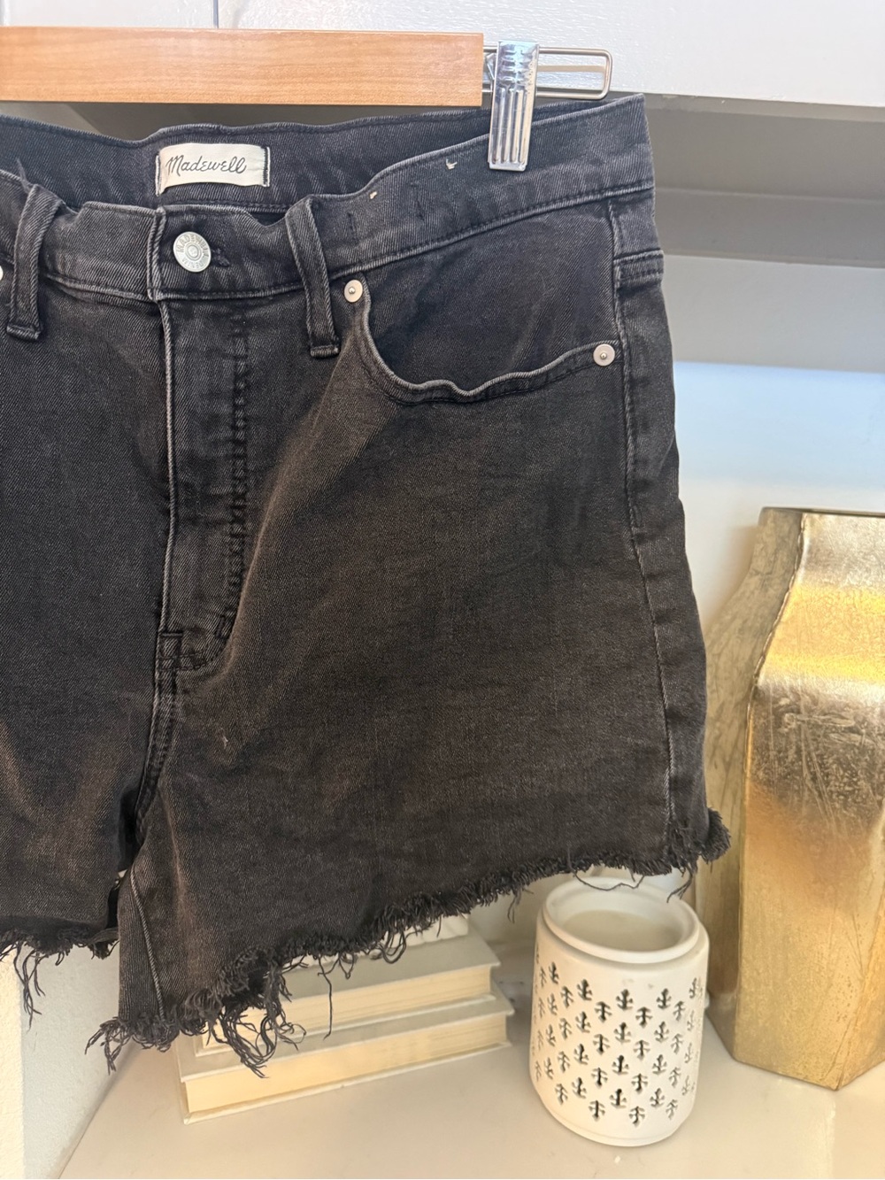 Madewell Black Frayed Hem High-Rise Jean Shorts - Picture 3 of 5